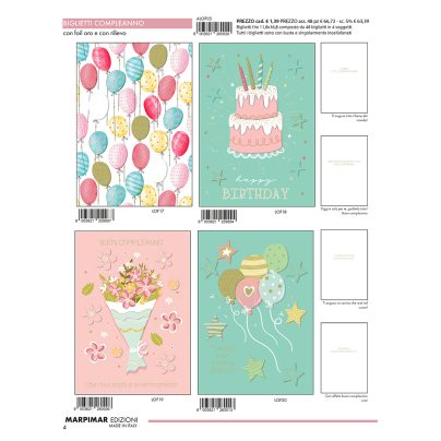 BIGLIETTI COMPLEANNO C/FOIL ORO + RILIEVO x 12 Pz.ART.ALOF05/12 [MARPIMAR124]