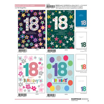 BIGLIETTI 18 ANNI C/FOIL OLOGRAFICO x 12 Pz.ART.ALOF06/12 [MARPIMAR127]