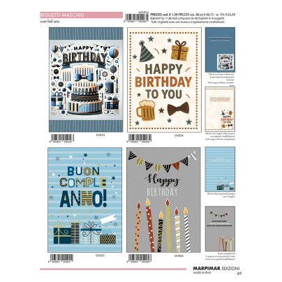 BIGLIETTI MASCHILI C/FOIL ORO x 12 Pz.ART.AGVE14/12 [MARPIMAR128]