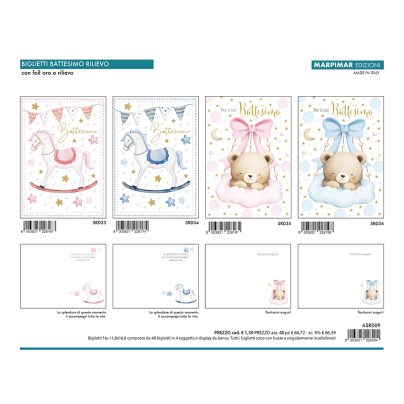 BIGLIETTI BATTESIMO FOIL ORO E RILIEVO x 12 Pz. ART.ASRD09/12 [MARPIMAR165]