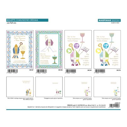 BIGLIETTI COMUNIONE CRESIMA C/FOIL x 12 Pz. ART.ASRC21/12 [MARPIMAR220]