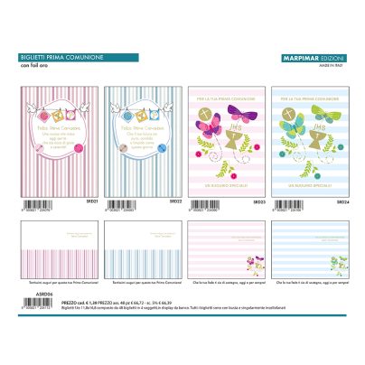 BIGLIETTI PRIMA COMUNIONE C/FOIL ORO x 12 Pz. ART.ASRD06/12 [MARPIMAR225]
