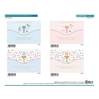 BIGLIETTI COMUNIONE PORTA SOLDI x 12 Pz. ART.ASRE01/12 [MARPIMAR271]