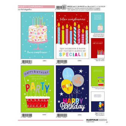 BIGLIETTI COMPLEANNO C/FOIL OLOGRAFICO x 12 Pz. ART.ALOE06/12 [MARPIMAR504]