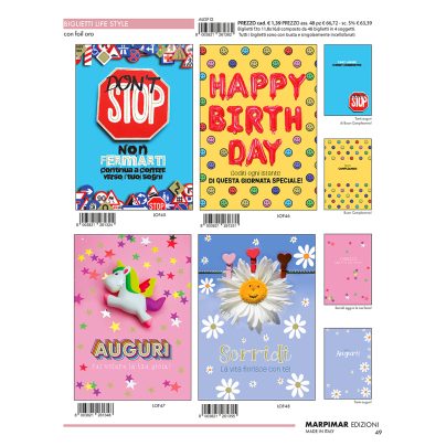 BIGLIETTI COMPLEANNO C/FOIL ORO x 12 Pz. ART.ALOF12/12 [MARPIMAR505]